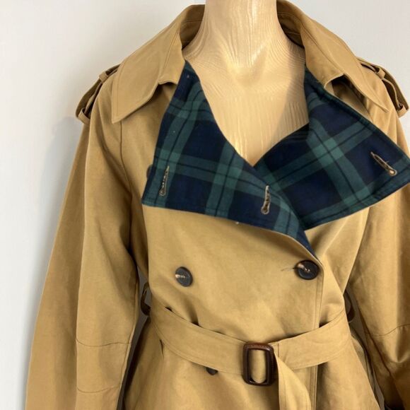 Flash Women's Size 1 US S Tan Khaki Flannel Overcoat Peacoat Jacket Korea Trench - Picture 2 of 16